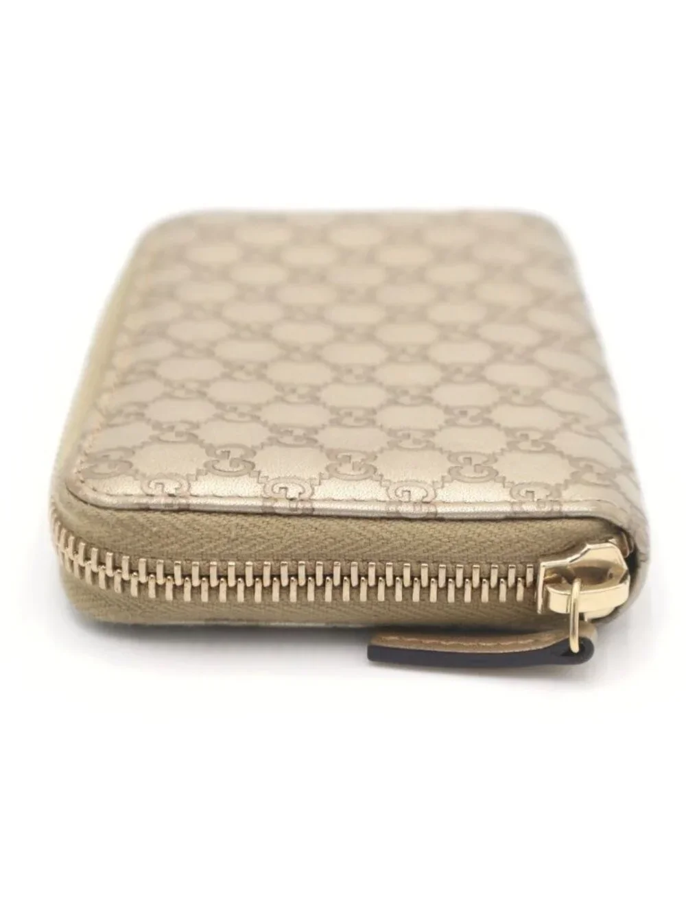 ★SOLD★ Gucci Micro Guccissima Zip Around Card Case Mini Wallet Coin Gold Leather - Picture 3 of 6